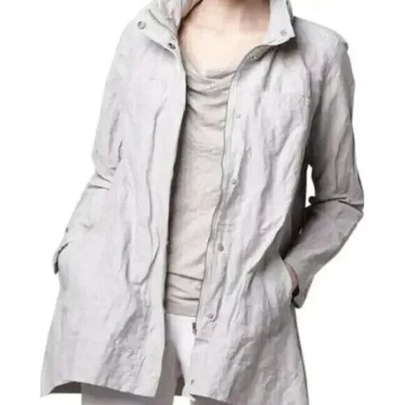 Women's S Eileen Fisher Rumpled Hooded‎ Jacket Cotton Metallic Lightweight Gray - Picture 1 of 9